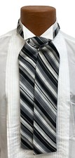 Boys Black and Grey Striped Ascot Cravat Tie with Pin Formal Morning Dress