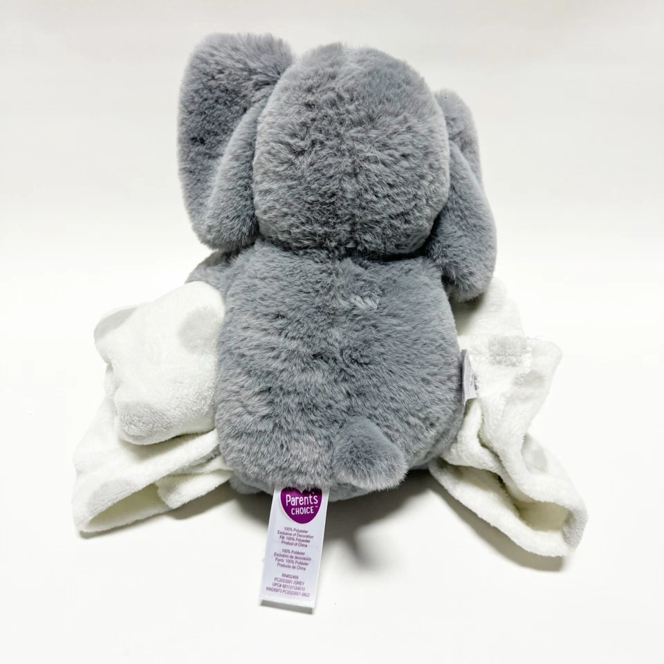 Manta Parents Choice blanca gris lunares con felpa elefante gris juego de juguete Foto 3 de 4