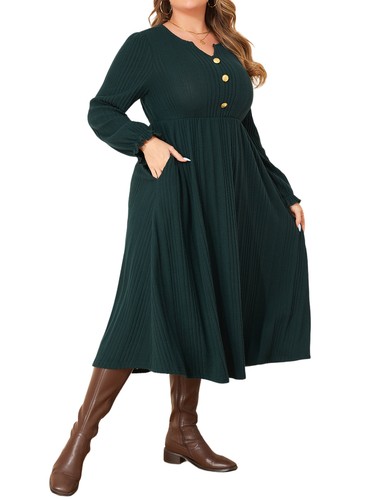 Plus Size Women Button V Neck Summer Dress Casual Loose Swing Midi Dresses US - Picture 9 of 17