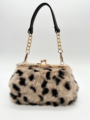 New 100% Handmade Rabbit Fur Top Handle Handbag Kiss Lock Novelty 