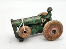 Rare 1920s Arcade 274L Green Cast Iron Tractor Toy w Driver, Rubber Balloon Tire