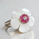 Vintage Lee Sands Sterling MOP Flower Ring Size 5 Gemstone Thailand 925 Signed