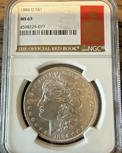 1884 0 Morgan Silver Dollar NGC MS63 RED BOOK LABEL RARE Clean Bright