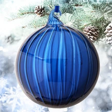 5" Glass Clear Stripe Ball Ornament Set of 4 Midnight Blue 5"