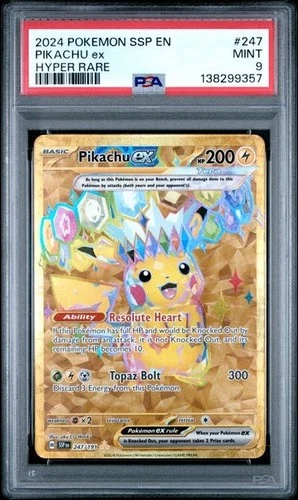 2024 POKEMON SSP EN-SURGING SPARKS #247 PIKACHU EX HYPER RARE PSA 9