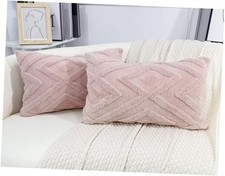 Set of 2 Faux Fur Throw Pillow Covers 12x20,Soft 20" x 12" Pack of 2 Pink