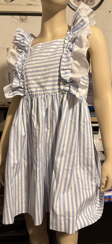 Bella Bliss Blue And White Striped  Ruffled Dress Girls Size 12