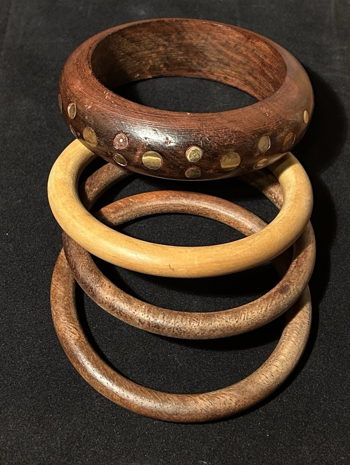 4 Solid Wood Bangle Style Bracelets, 3 Darker Woo… - image 1