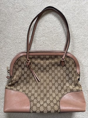 Authentic Gucci Purse Bree Dome Canvas Tote Pocketbook Zip Top