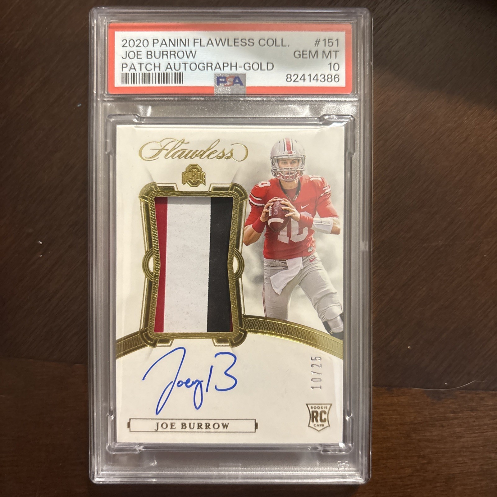 2020 Panini Flawles Collegiate Patch auto Gold 10/25 *** POP 1**** view 1