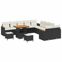 Gartensofa-Set Mit Kissen, 13-Teilig, Poly-Rattan, Schwarz