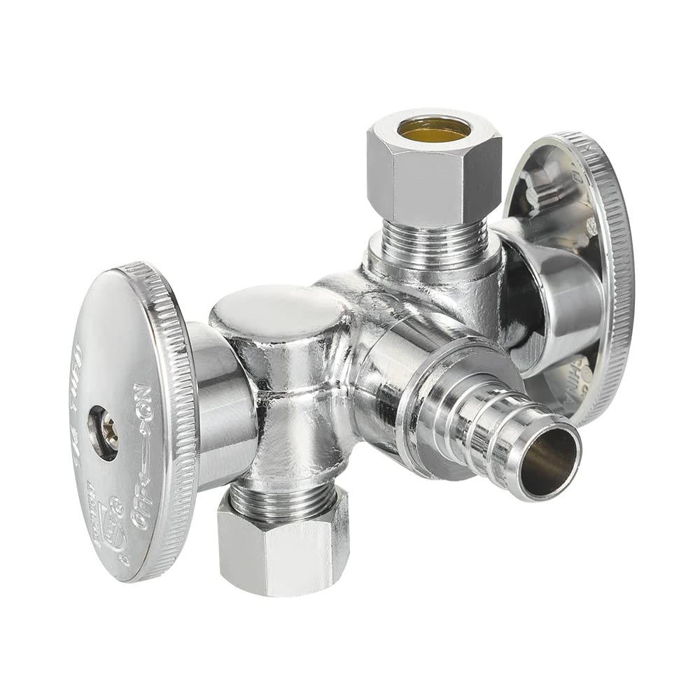Dual Compression PEX Angle Stop Valve 1 PCS 2 Way Shut Off Handle Plumbing