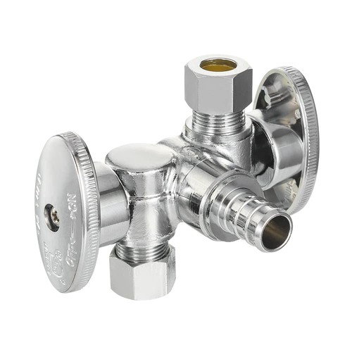 Dual Compression PEX Angle Stop Valve 1 PCS 2 Way Shut Off Handle Plumbing