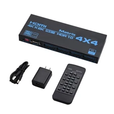 4x4 4 In 4 Out 4K HDMI Matrix Switcher W/ EDID Extractor & IR Remote Control q