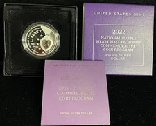 2022-W National Purple Heart Hall of Honor PROOF SILVER Dollar w/ OGP COA, G-3