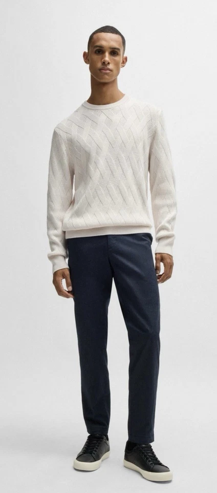 HUGO BOSS WOOL REGULAR-FIT SWEATER WITH KNITTED STRUCTURE LARGE WHITE NWT - Image 2 of 4