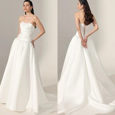 White Satin Draped Wedding Dresses A-line Strapless Long Dresses Elegant Formal