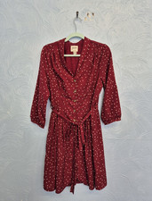 Joanie Dress Size 12 Barbara Burgundy Polka Dot Print Button-Through Dress Retro