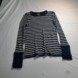 Gap The Octavia Waffle Crew Womens M Navy White Striped Long Sleeve Top