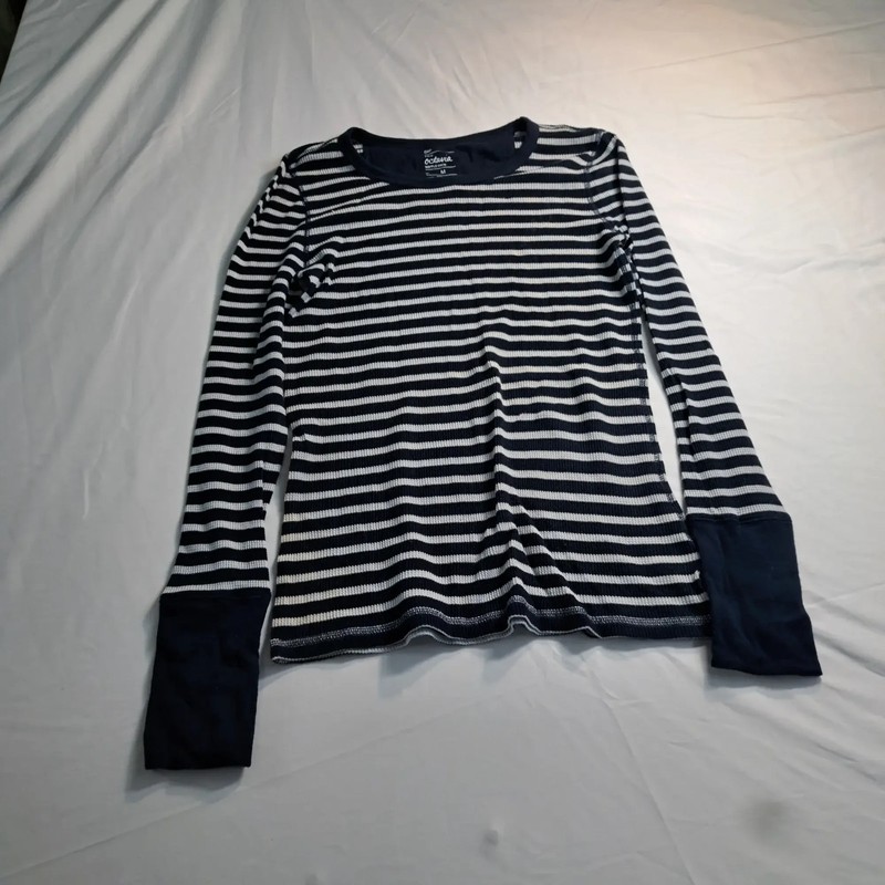 Gap The Octavia Waffle Crew Womens M Navy White Striped Long Sleeve Top