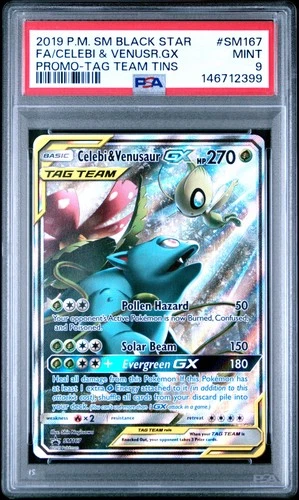 2019 POKEMON SM BLACK STAR PROMO #SM167 FULL ART/CELEBI & VENUSAUR GX PSA 9