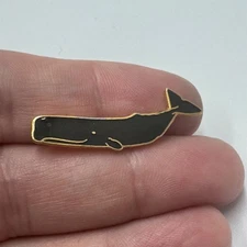 Vintage 1987 Sperm Whale Lapel Pin Black Enamel Gold Tone Marine Ocean Mammal
