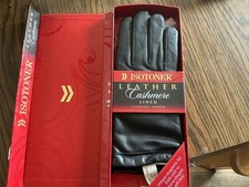 Isotoner Leather Cashmere Lined Gloves Women's Unisex Size 8 Black NEW