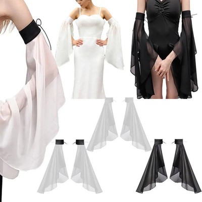 1Pair Women Sunscreen Long Detachable Sleeves Simple Decorative Tulle Sheer Arm 