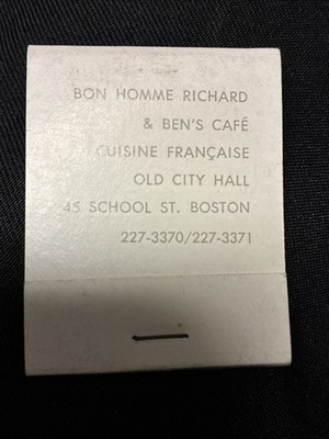 Full Matchbook Cover Mr Maison Robert Bon Homme Richard Bens Cafe Boston
