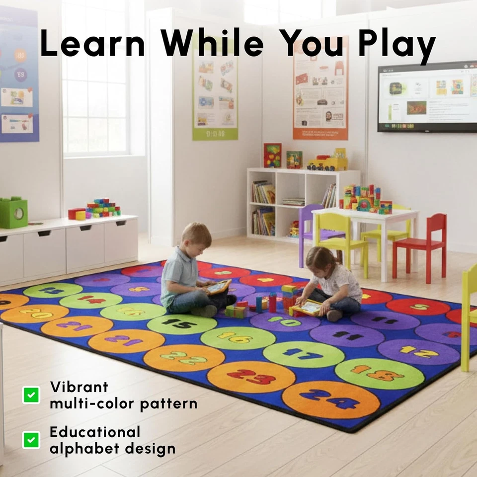 SAFECASTLE Kids Sitting Circles Rug 7'8x12'8 Classroom Carpet with 24 Spots - Image 3 of 4