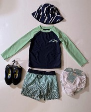 Oshkosh b'gosh swim trunk, rash guard, hat, shoes,  swim diaper 5pc set size 4T
