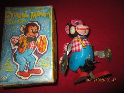 VINTAGE Key Wind Up Monkey Cymbals Red Vest Bow Tie Japan Tin Metal~NOT WORKING