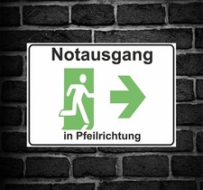 Schild Hinweisschild Hinweis "Notausgang in Pfeilrichtung" Rechts Ausgang Not