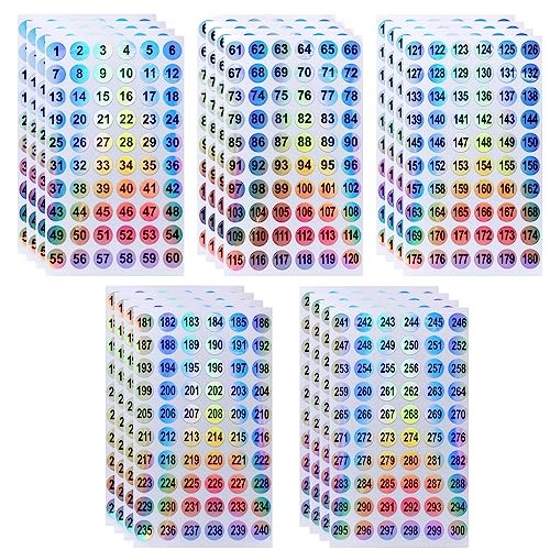 Mini Skater 20 Sheets 1 to 300 Consecutive Laser Number Stickers Round Self