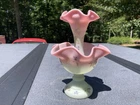 Vintage 1995 Fenton Blue Burmese Glass Epergne Hand Painted and Signed by Artist