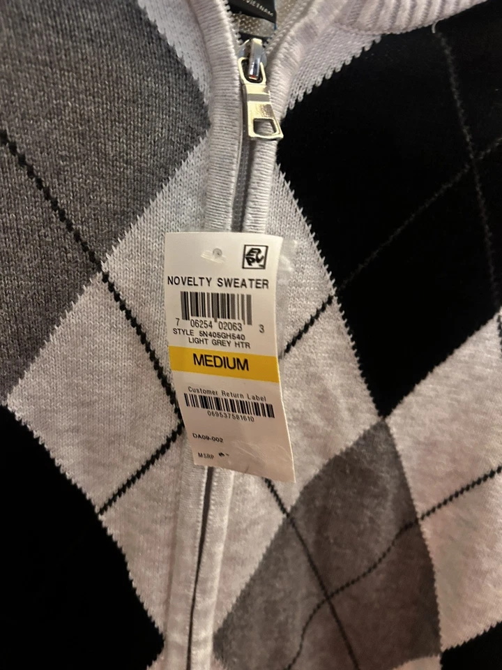 Suéter Inc International Concepts Argyle Para Hombre’s Med Cremallera Completa 100% Algodón Gris Foto 2 de 4