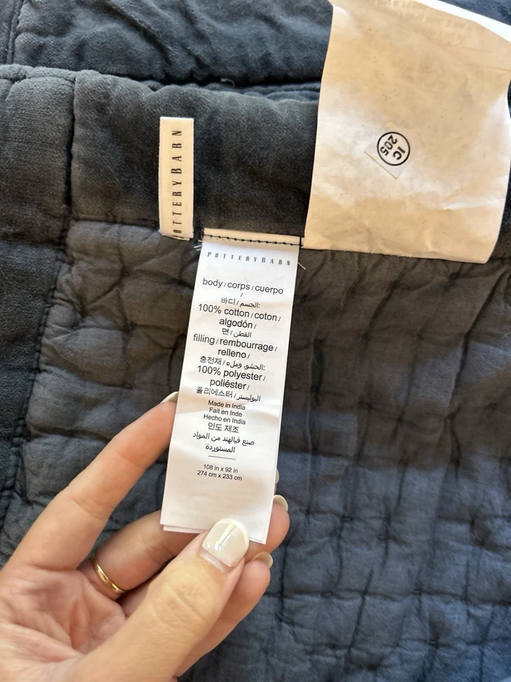 Terciopelo lavado Pottery Barn hecho a mano KING/CAL. Edredón KING COBALTO SEMINUEVO Foto 3 de 4