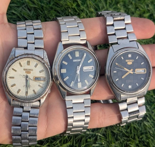 VINTAGE LOT OF 3x SEIKO 5 JAPAN 6309 AUTOMATIC MOVEMENT WRISTWATCHES FOR PARTS