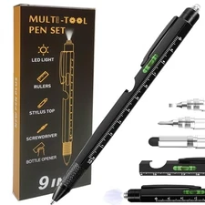 9 in 1 Multitool Pen, Stocking Stuffers Gifts Unique Christmas Birthday Black