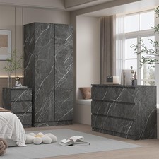 ZITA Grey Marble Effect 3pc Set - 2 Door Wardrobe, Chest & Bedside