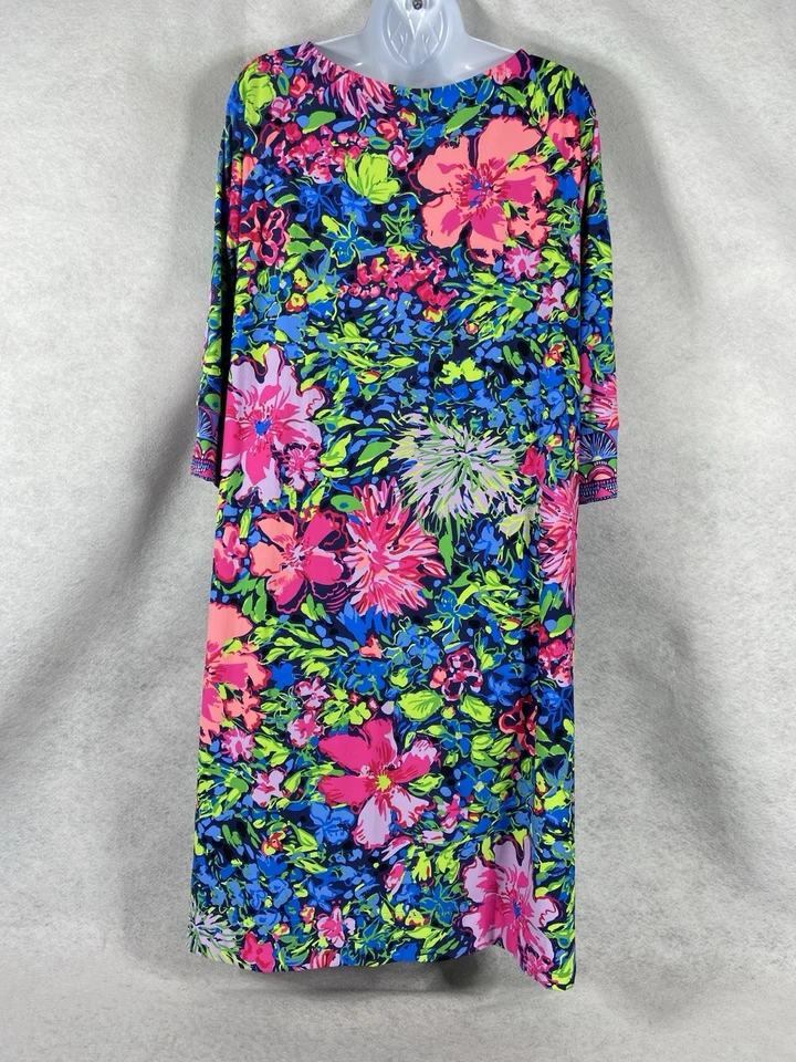 Lilly Pulitzer Sophie Dress XL Pink Blue Shift 3/4 Sleeves Boat Neck Floral - Image 4 of 4