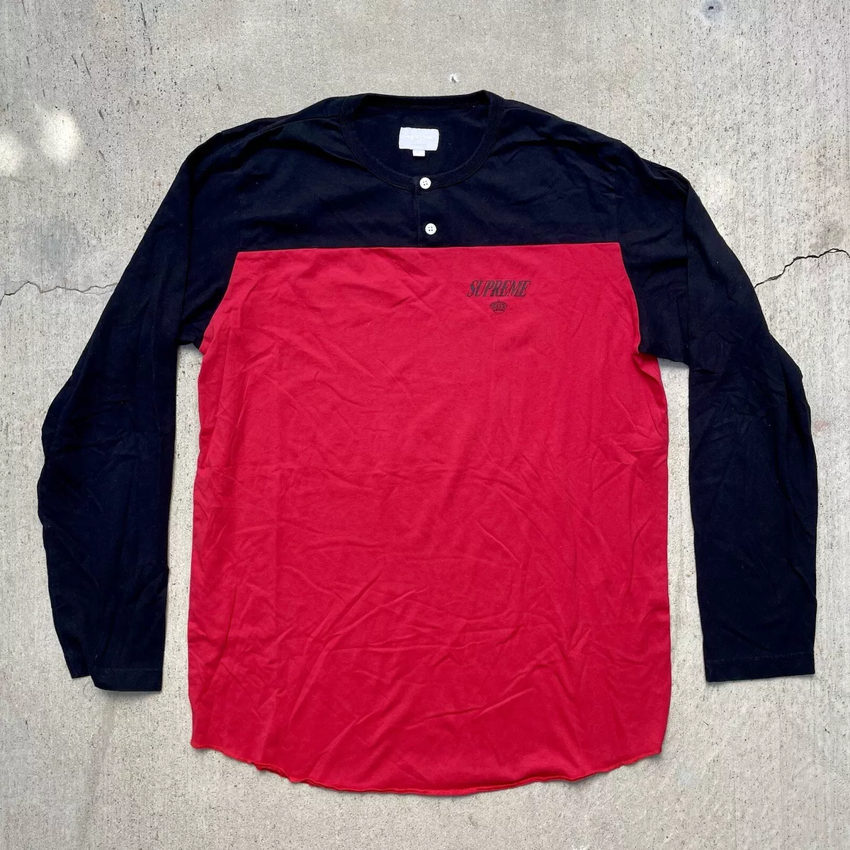 Supreme Crown Logo Henley L/S Tee T-Shirt (Red/ Black) Large NYC