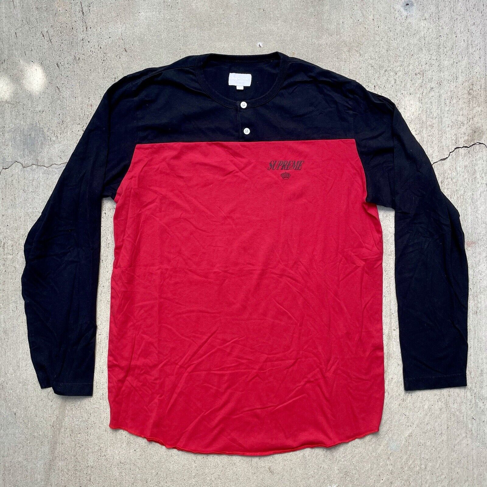 Supreme Crown Logo Henley L/S Tee T-Shirt (Red/ B… - image 1