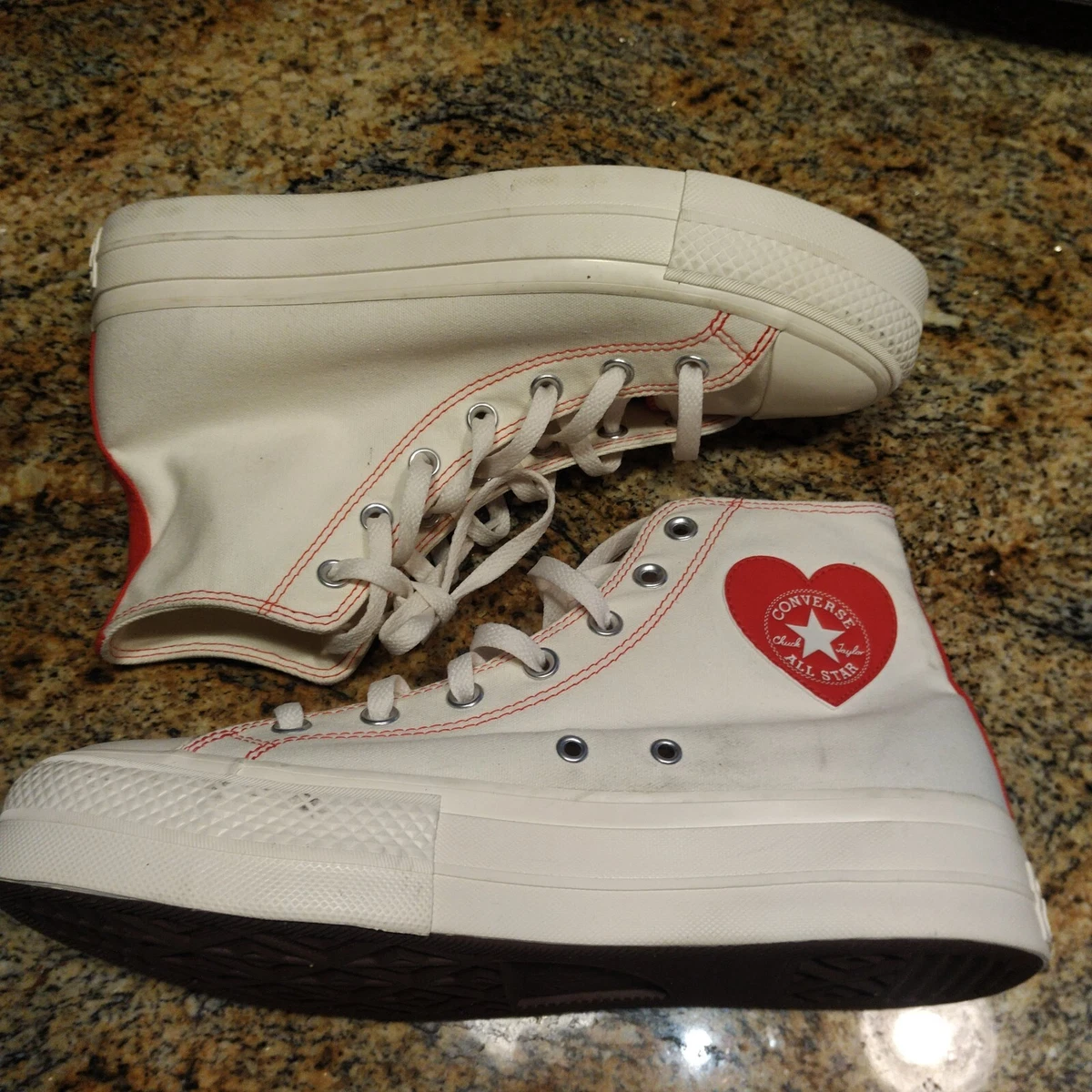 Converse Chuck White Hi Top Platform Red Heart Women Sz 10.5 New | eBay