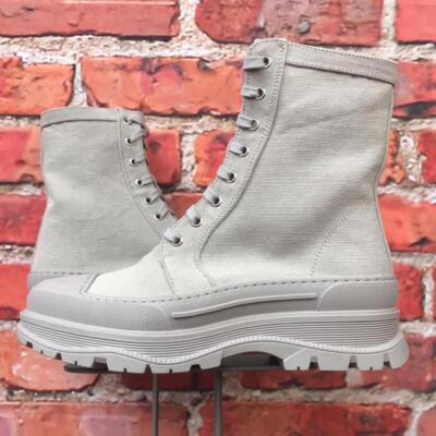 Free People Camp Out Canvas Lace-Up Boots in Dove Grey