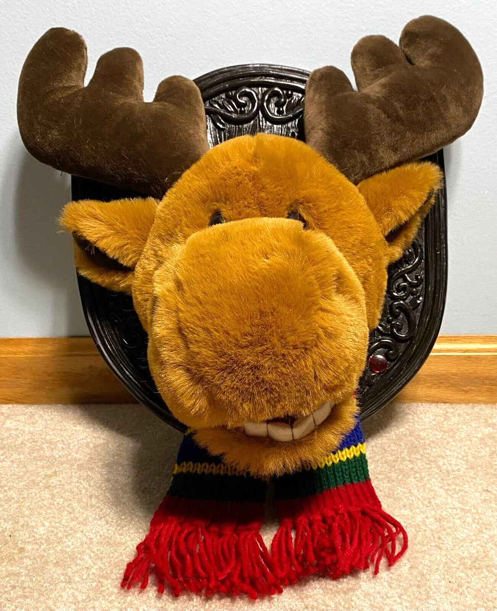 Vintage Christmas Plush Moose Head Wall Mount Plaque Trophy 15x14x9 Not Working