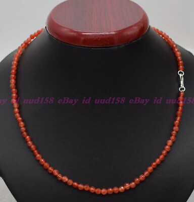 Beautiful 4mm Faceted Red Carnelian Round Gemstone Beads Necklace 16-36in AAA