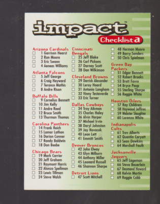 1995 Skybox Impact Football checklist card #A, unmarked