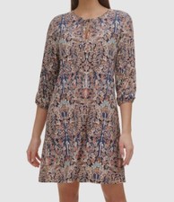 Tommy Hilfiger Women's Blue Printed Jersey Knit Tie Neck Shift Dress Size 8