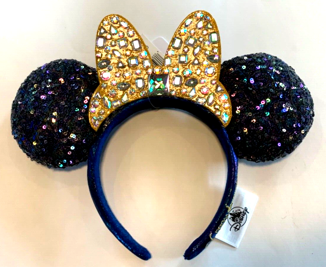 Disney World 50th Anniversary Jeweled Bow Navy Sequin Minnie  display picture 2